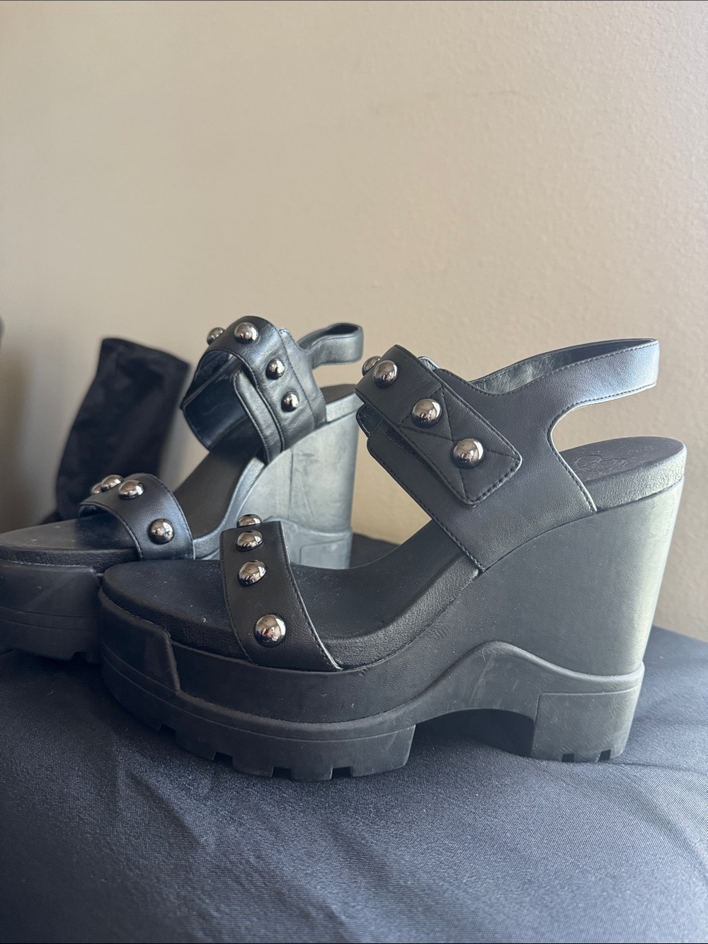 Black Studded Platform Sandals - Women - Picture 2 of 5
